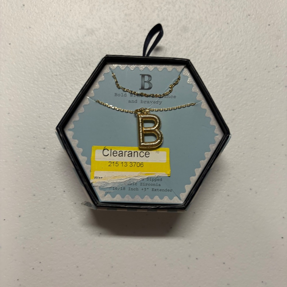 A New Day Gold Dipped Initial B Necklace Cubic Zirconia Textured Letter Pendant